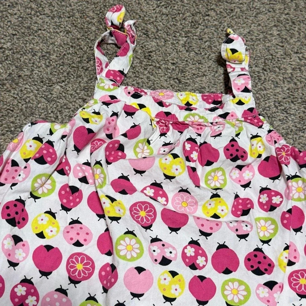Gymboree Girls 5T Ladybug Floral Tank Top Pink Yellow Green Summer Y2K